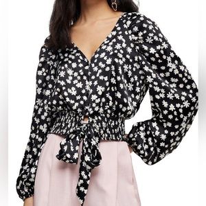 Topshop Daisy Satin Tie Front Blouse - size 8 (US 6-8)